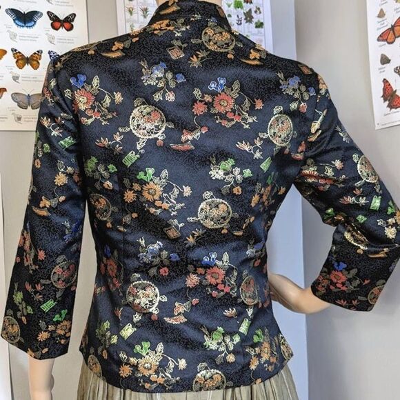 Vintage Frederick's of Hollywood Cheongsam Jacket Floral Brocade Metallic 6 - Picture 5 of 12